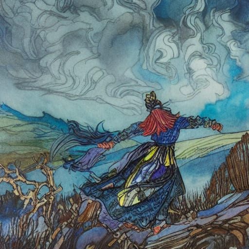 Scottish Woman Dancing in Vibrant Folklore Illustration