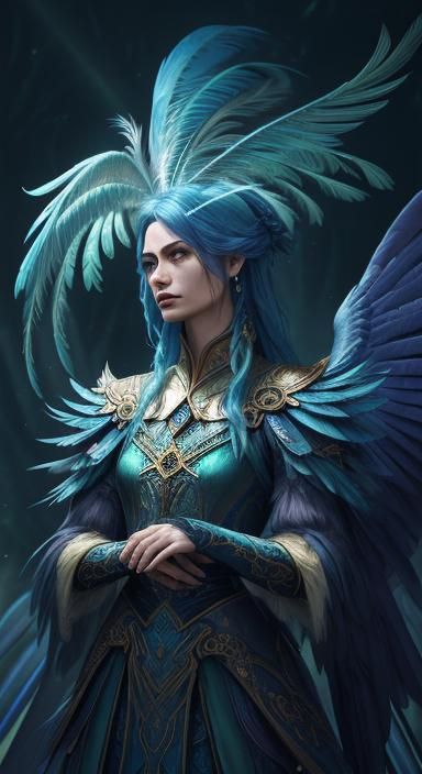 Iridescent Avian Alien in a High-Fantasy Illustration