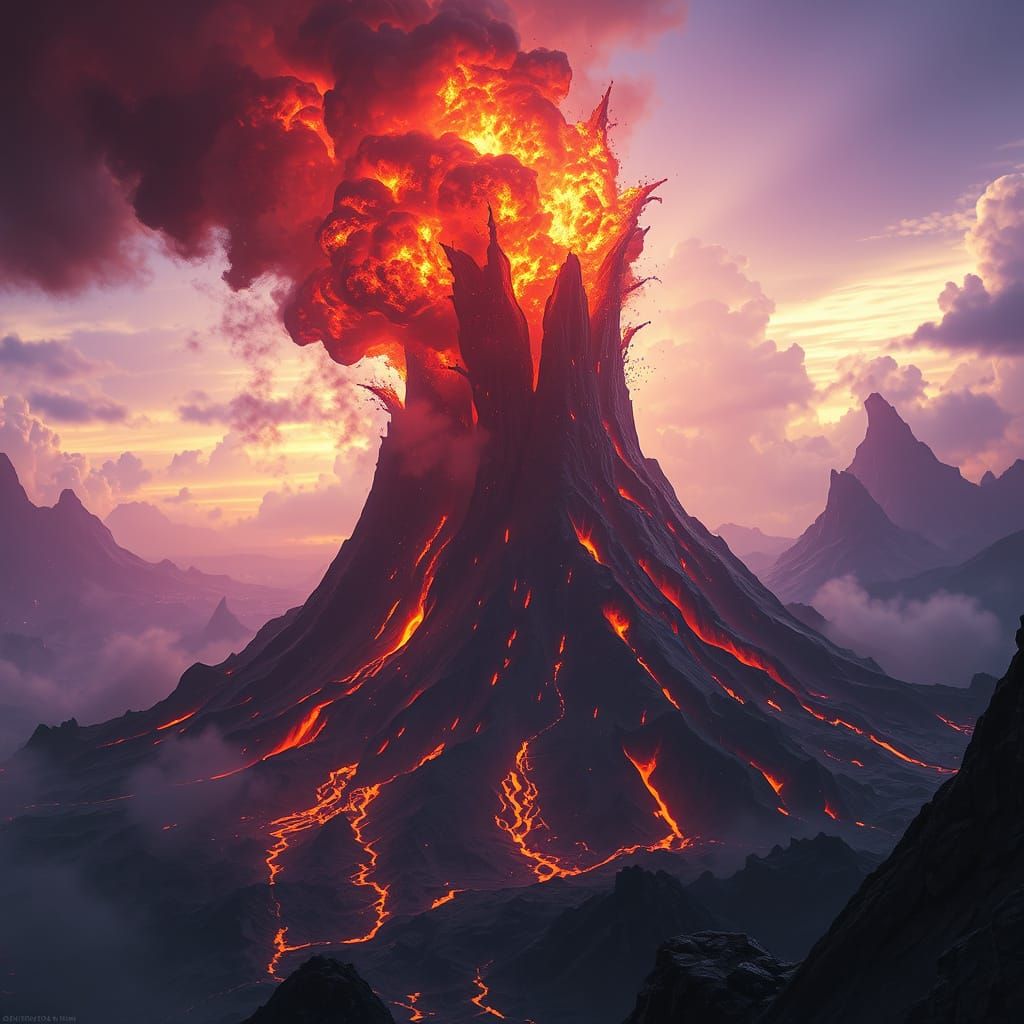 Volcano Eruption in Dark Fantasy Art Style