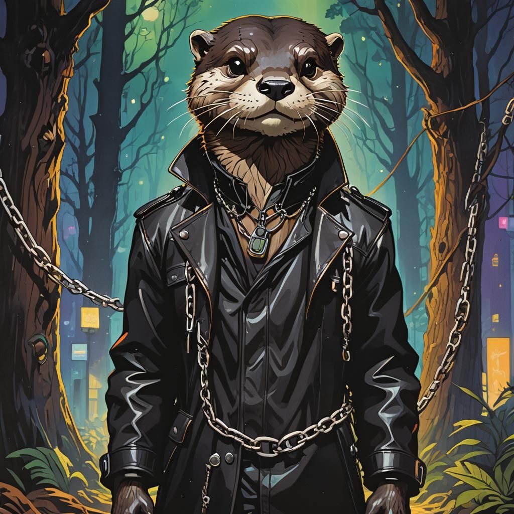 Cyberpunk Otter in Night Wood: 1980s Cartoon Poster