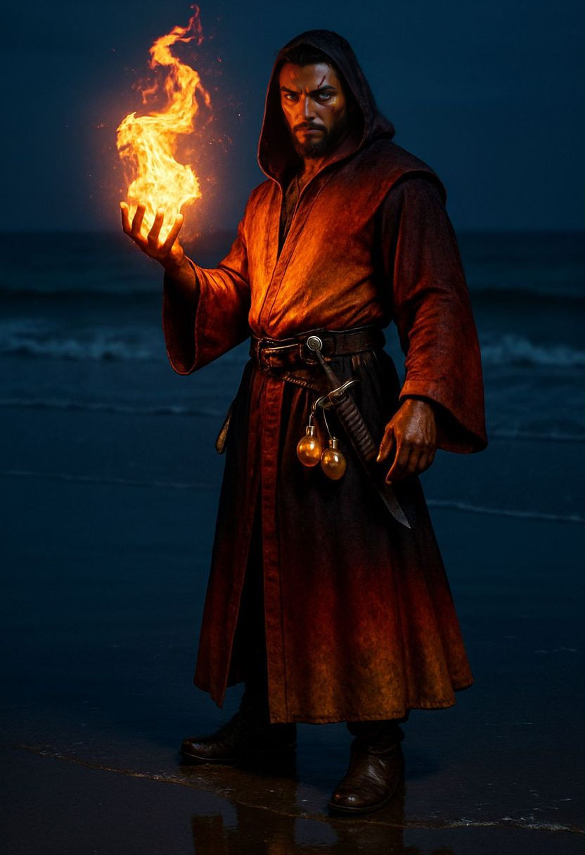 Epic Fire Mage Casting Spell on Beach