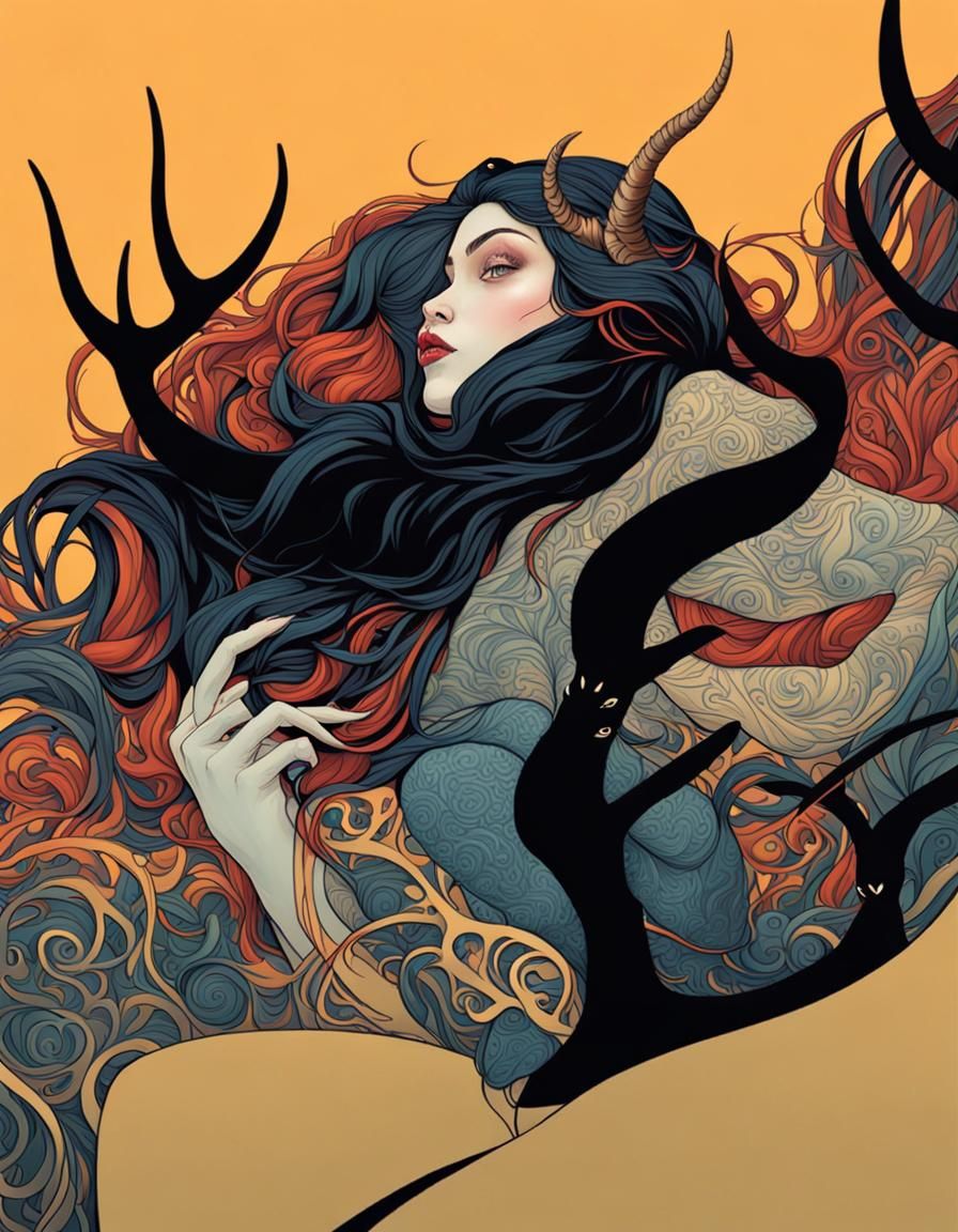 Four-Eyed Mutant Girl in Art Nouveau Style