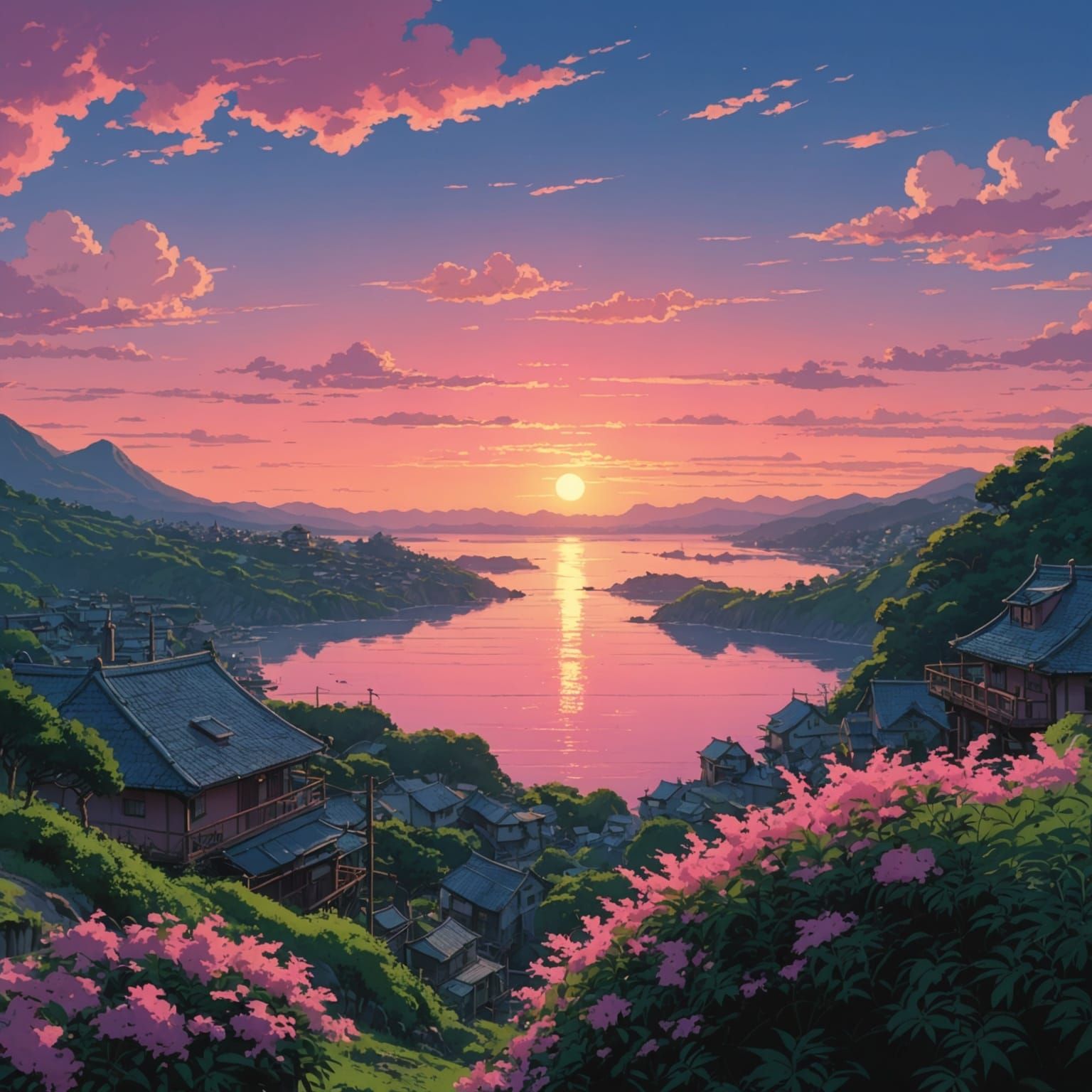 Pink Sunset: Studio Ghibli Anime Key Visual