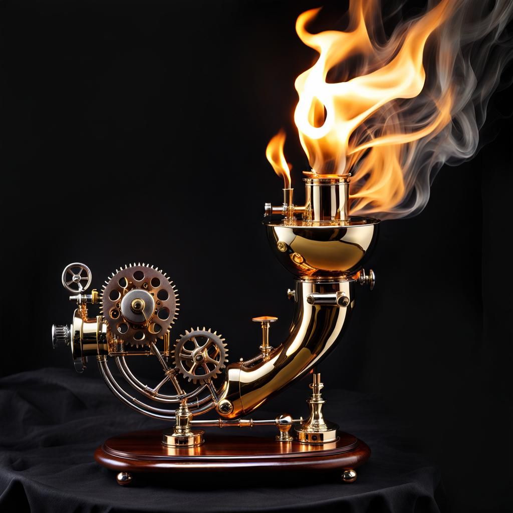Steampunk Machine with Flame, Polished and Glossy