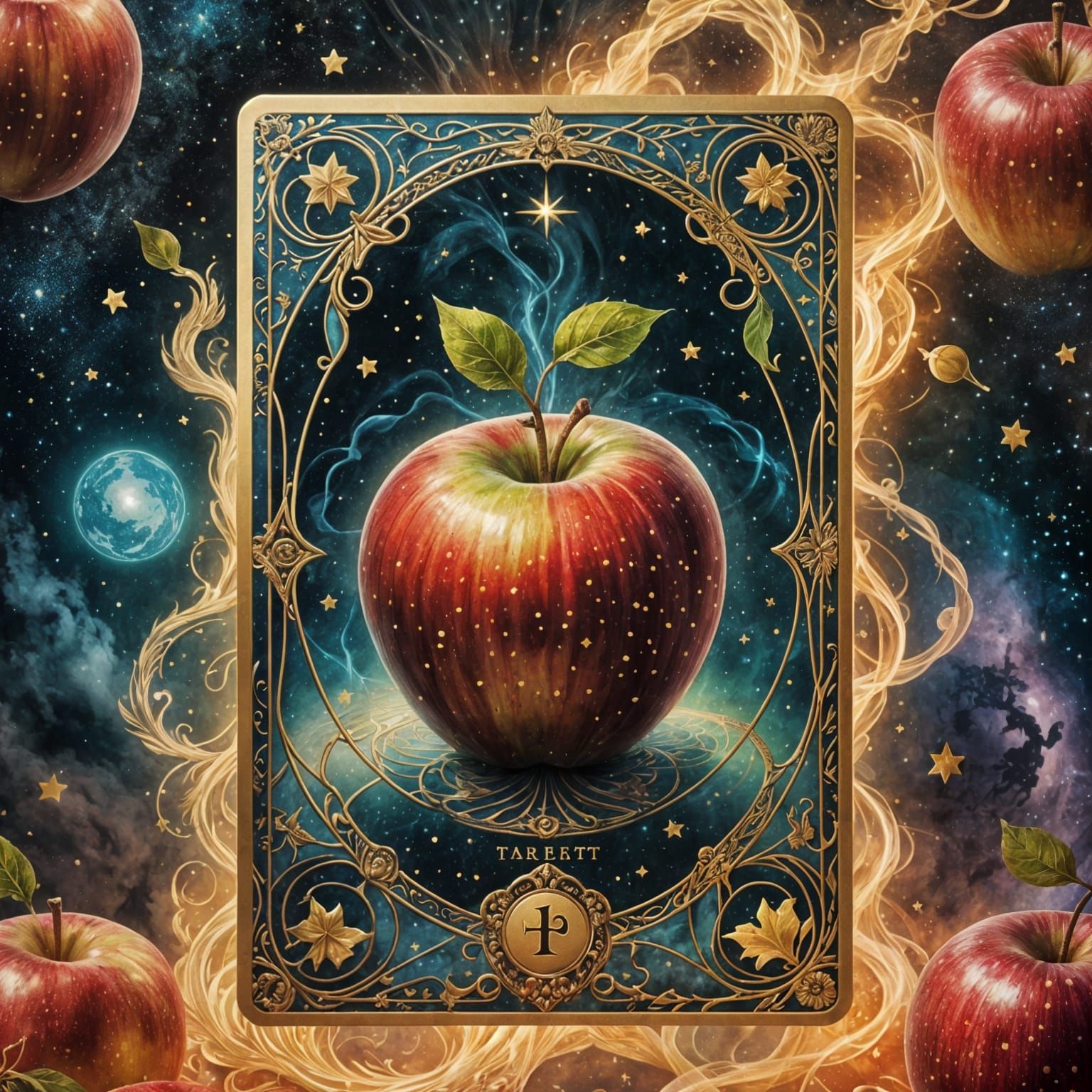 Magical Tarot Card with Apple in Magic Space