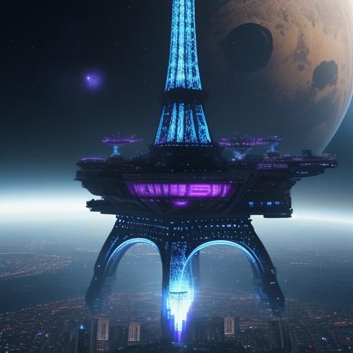 Eiffel Tower Floating in Zero Gravity Space