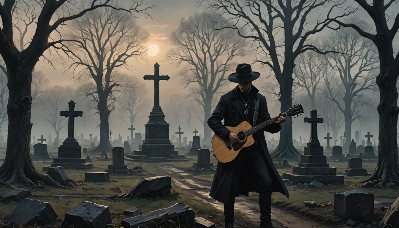 Crossroads Guitarist in Dark Fantasy Style