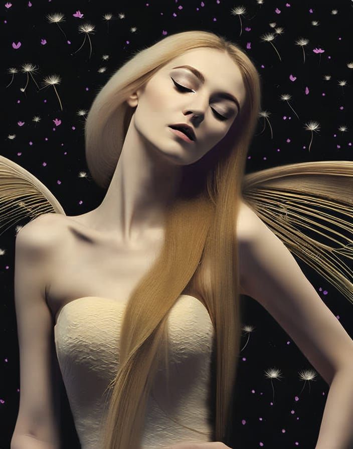 Dandelion Dreamscape: Woman with Butterfly Wings