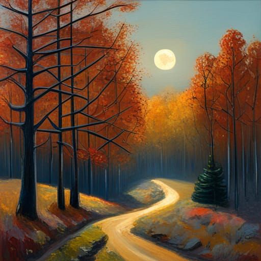 Vermont Autumn Night: A Gurney-esque Oil Painting