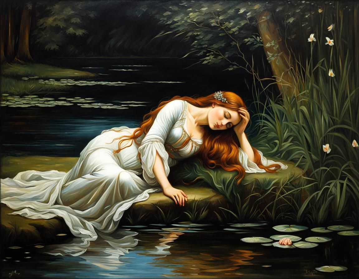 Ophelia by the River in Oil Painting Style