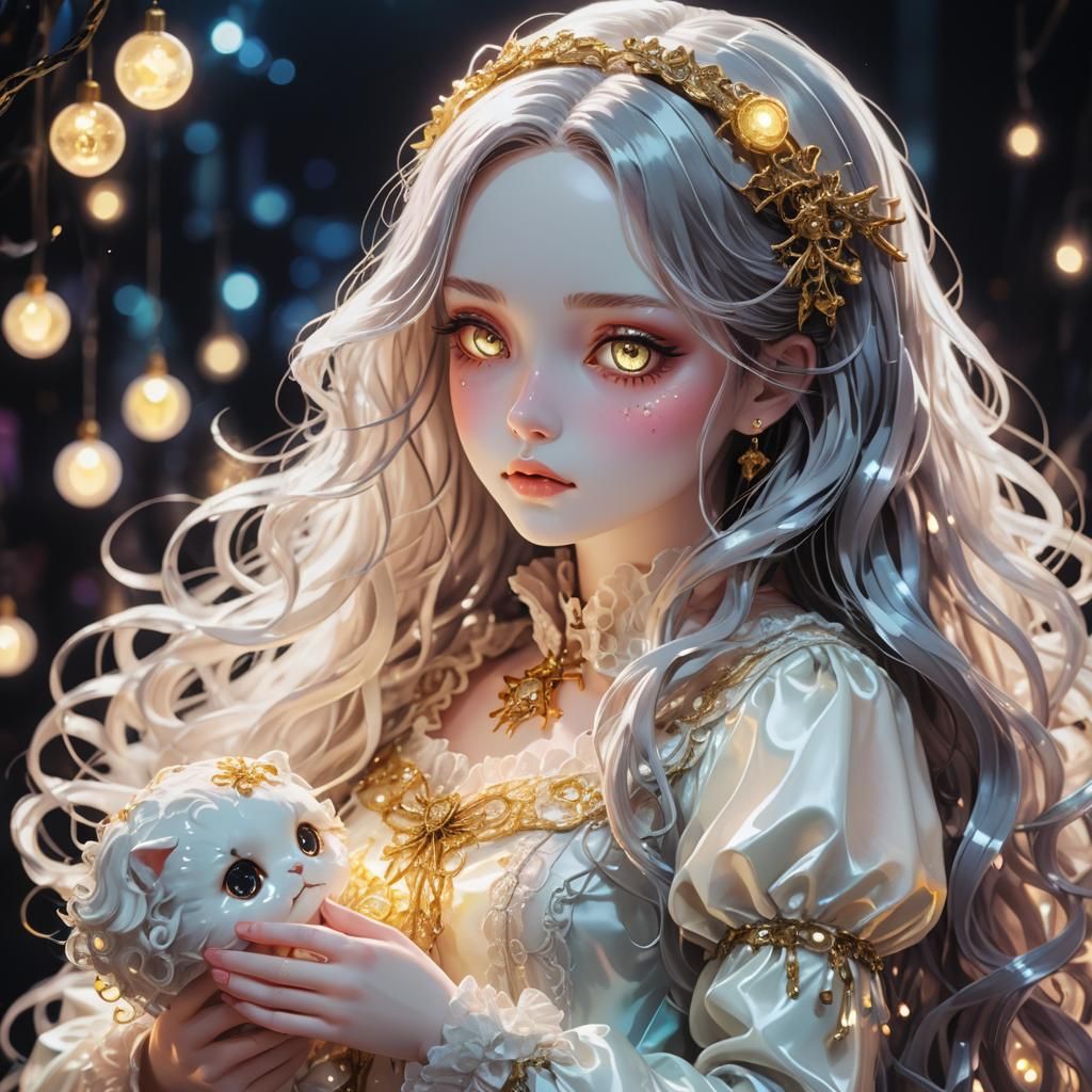 Captivating Anime Girl with Gothic Doll