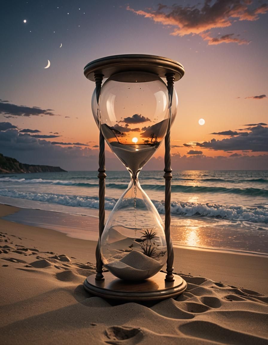 Hourglass Dividing Day and Night Landscape