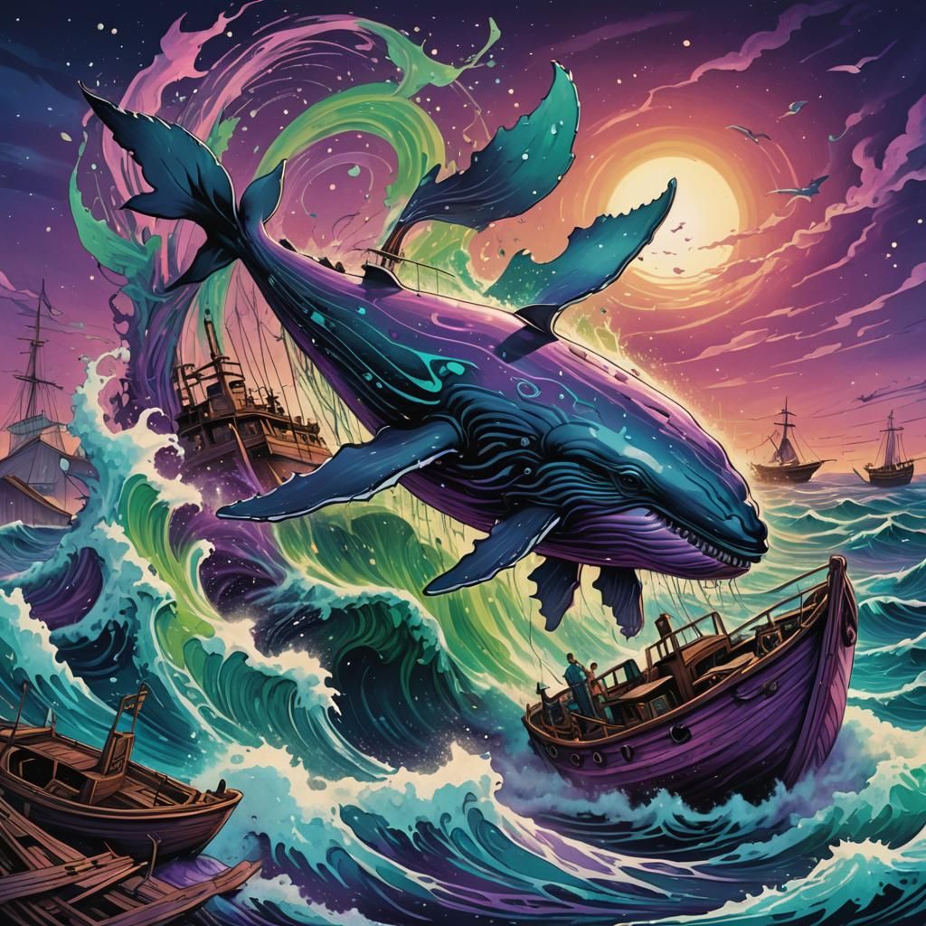 Whale Breaching in Pop Surrealism Style