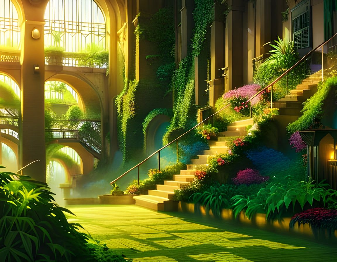 Babylon Hanging Gardens at Sunset: Ghibli Anime
