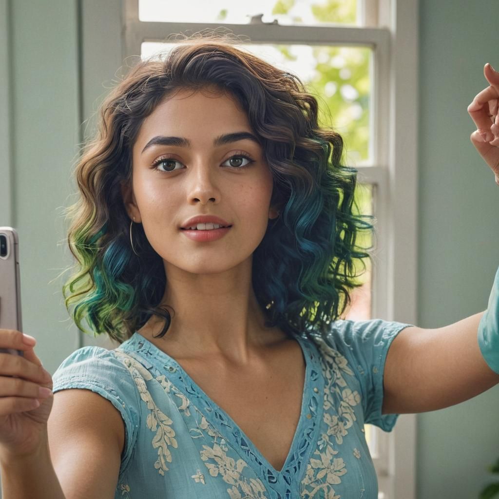 Photorealistic Selfie of Isabella with Colorful Hair