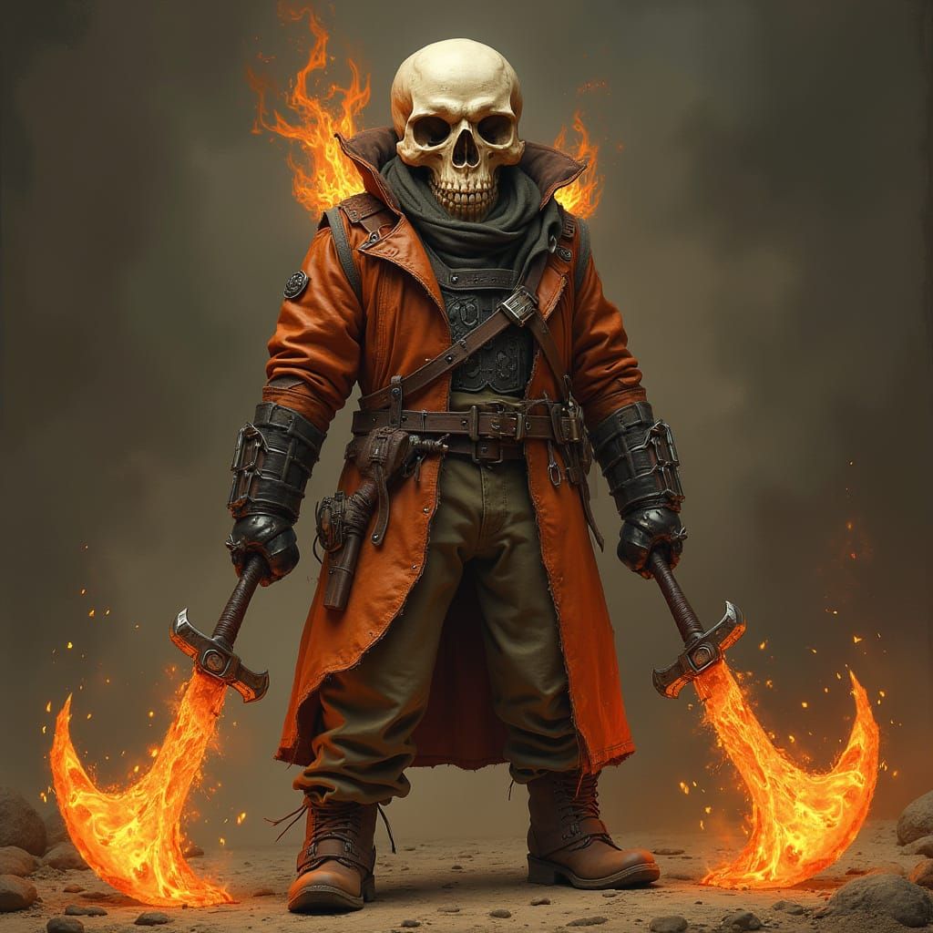 Flaming Skull Warrior in Gritty Industrial Style