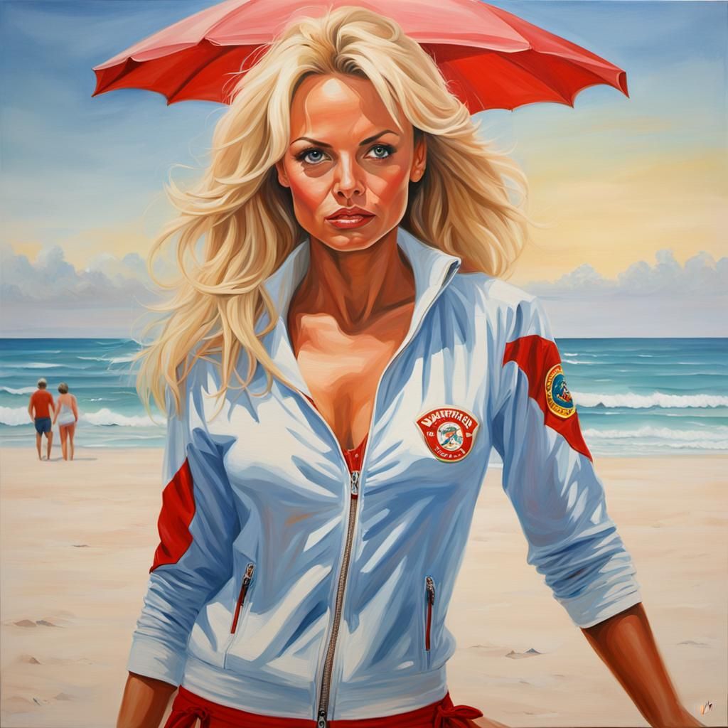 Pamela Anderson Portrait in Baywatch Outfit
