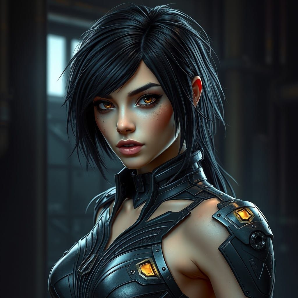 Glowing Cyberpunk Warrior in Dark Industrial Haze