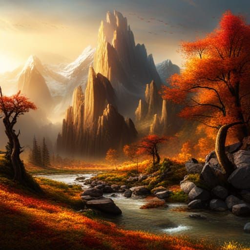Dramatic Autumn Mountain Landscape: Digital Matte Painting