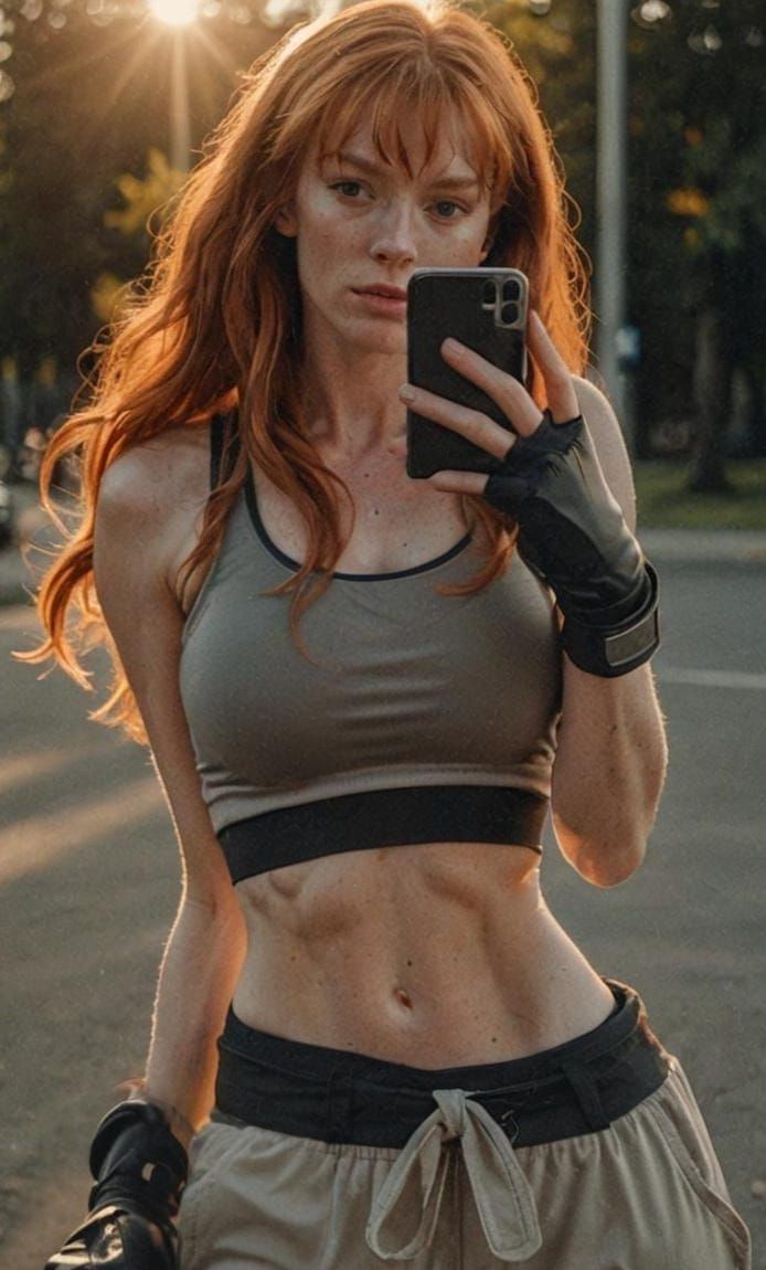 Athletic Woman Snapping Photo with Smartphone