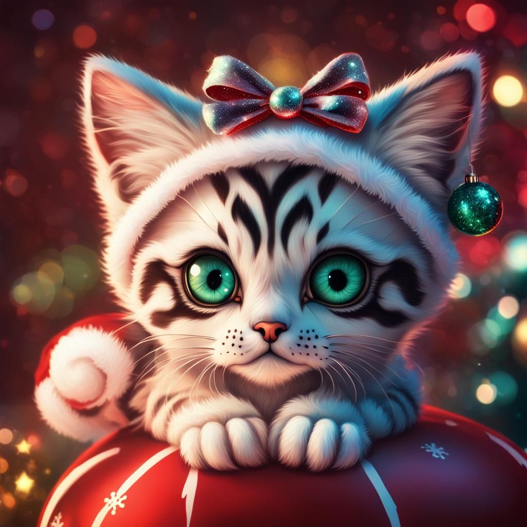 Christmas Sugar Skull Kitten in Hyperrealistic 3D