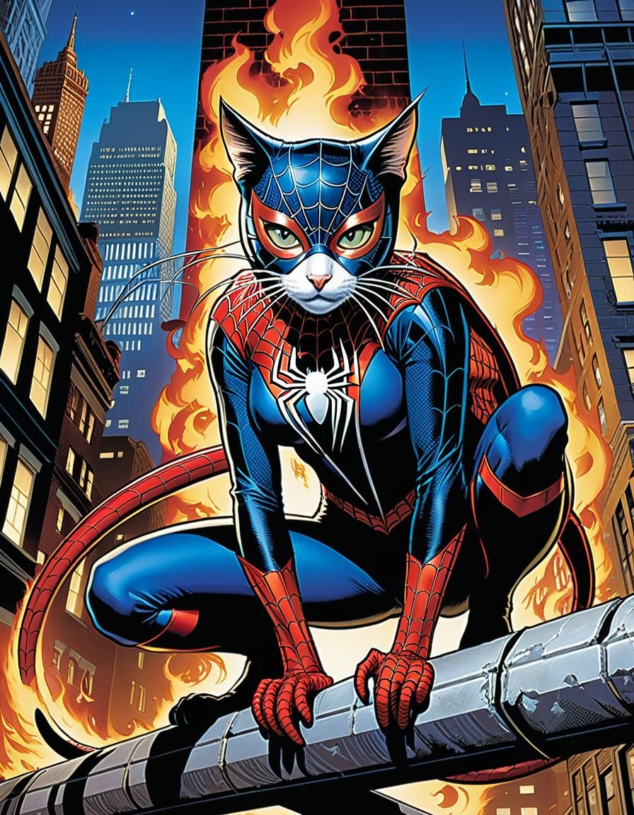 Cat-Spider: Marvel-Inspired Superheroine Comic Art