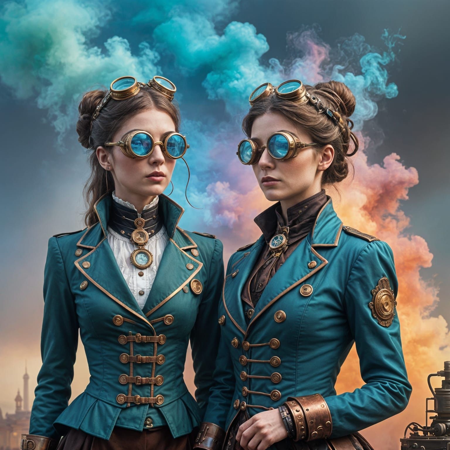 Elegant Steampunk Couple in Dreamlike Atmosphere