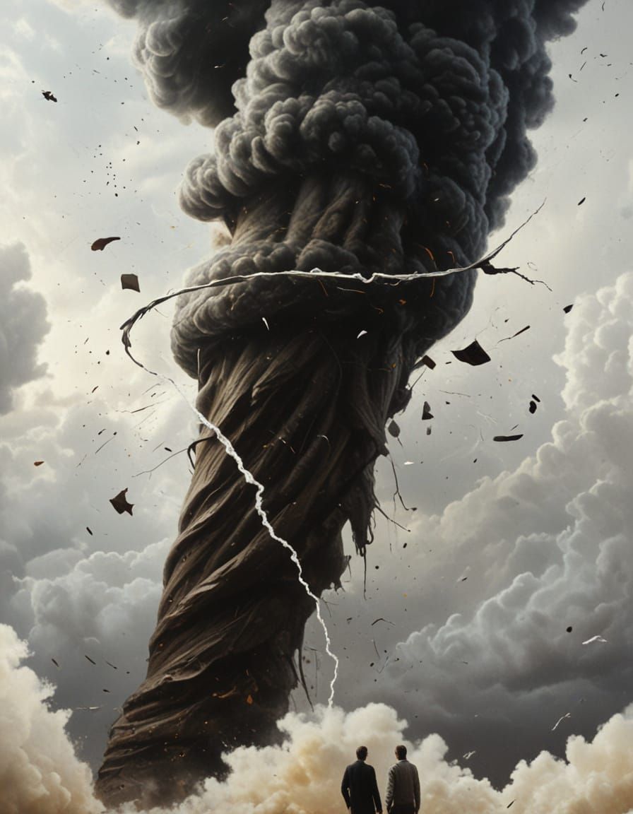 Surreal Tornado Landscape with Map