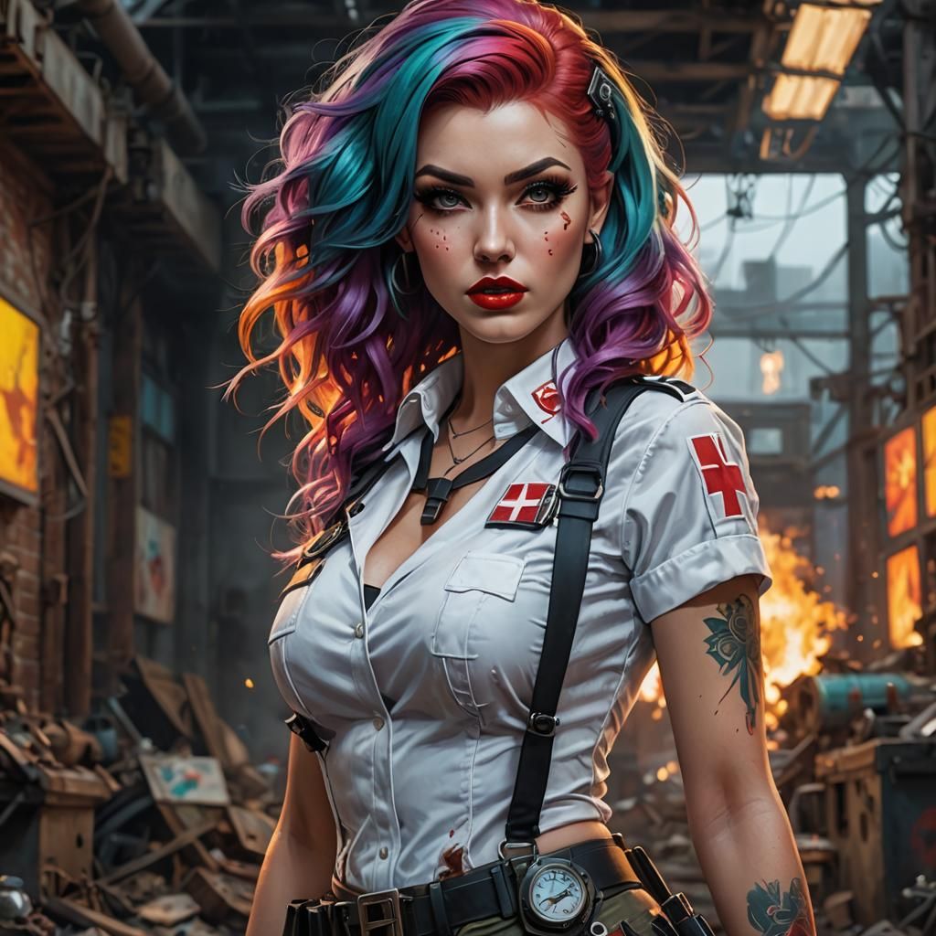 Post-Apocalyptic Pinup Nurse in Ultra Bimbo Style