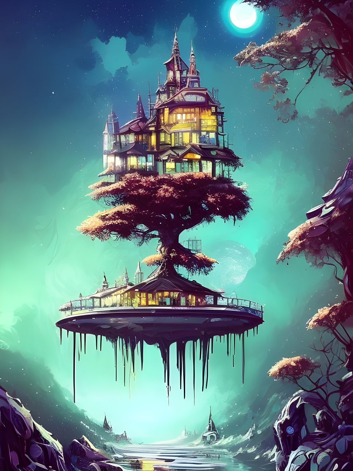 Crystal Bonsai Tree Against Indigo Sky