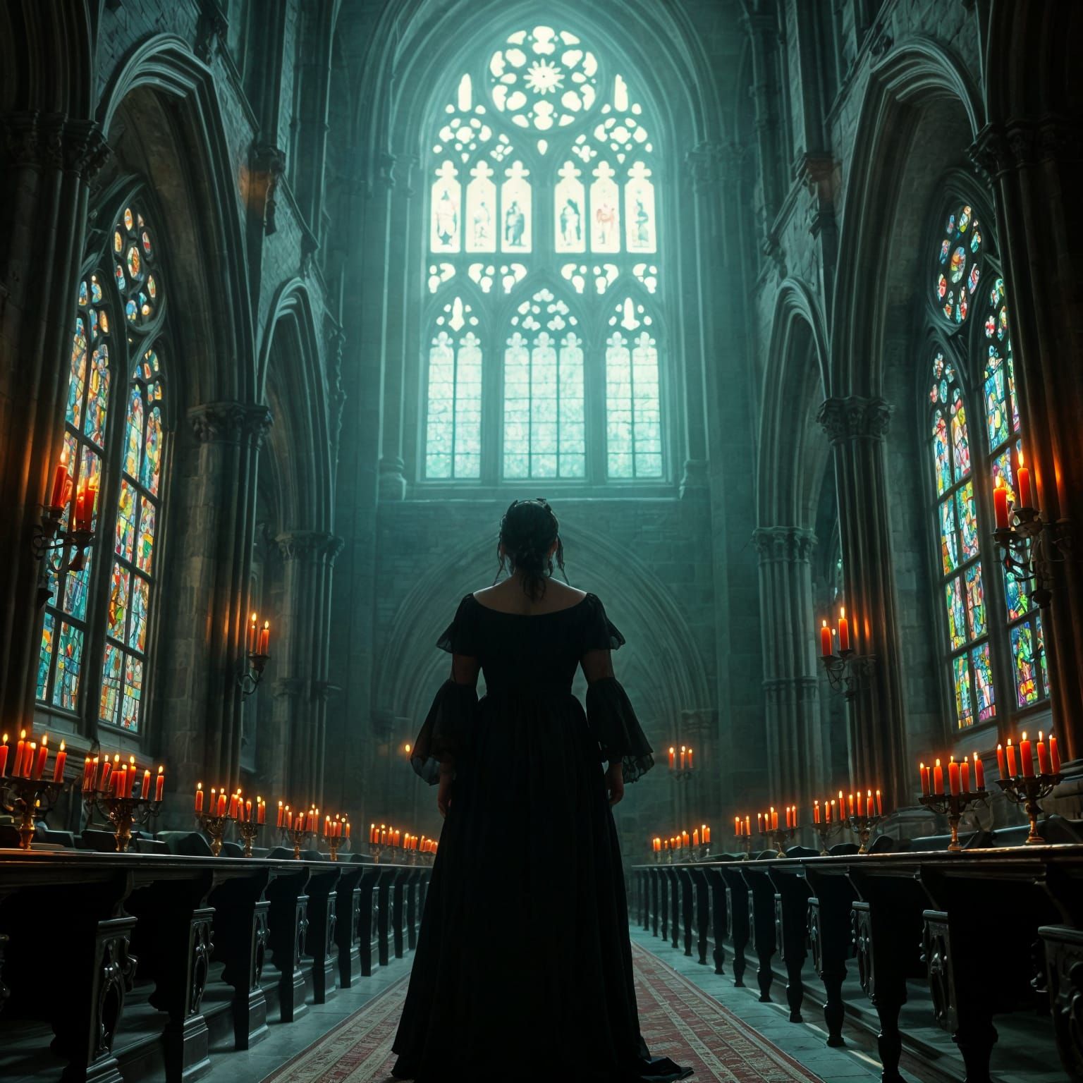 Gothic Church with Witch in Hyperrealism Style