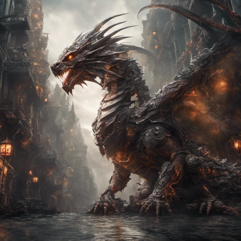 Epic Cyborg Dragon Digital Matte Painting