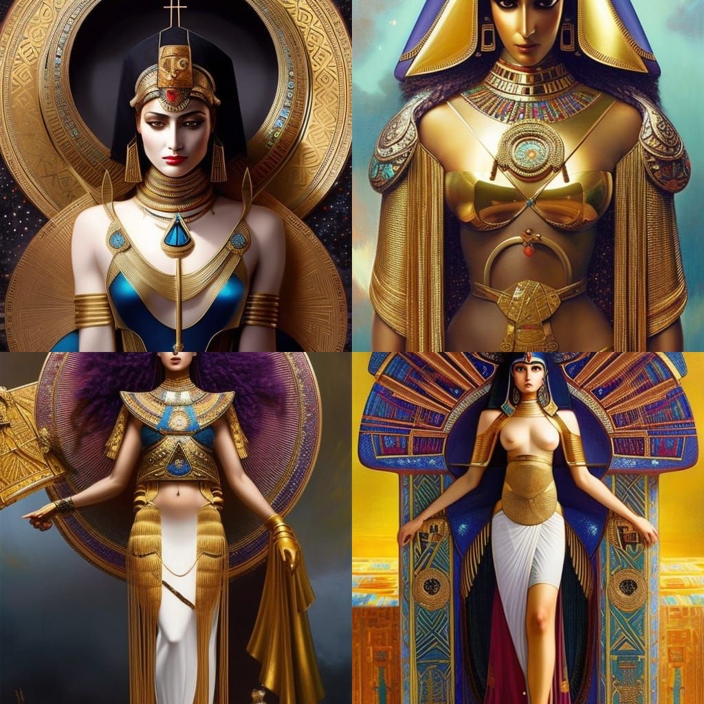 Elegant Queen Cleopatra Digital Painting in Art Nouveau Styl...