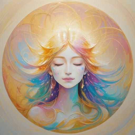 Abstract Expressionist Angel Portrait in Golden Light