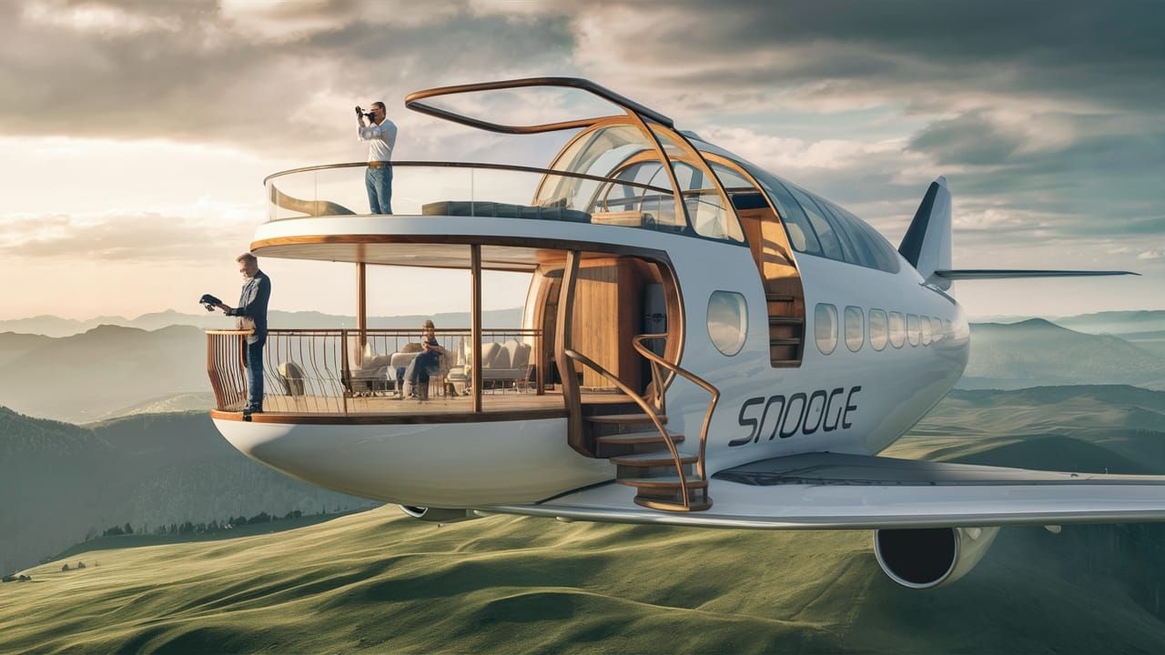 Futuristic Snoogle Airplane with Viewing Deck