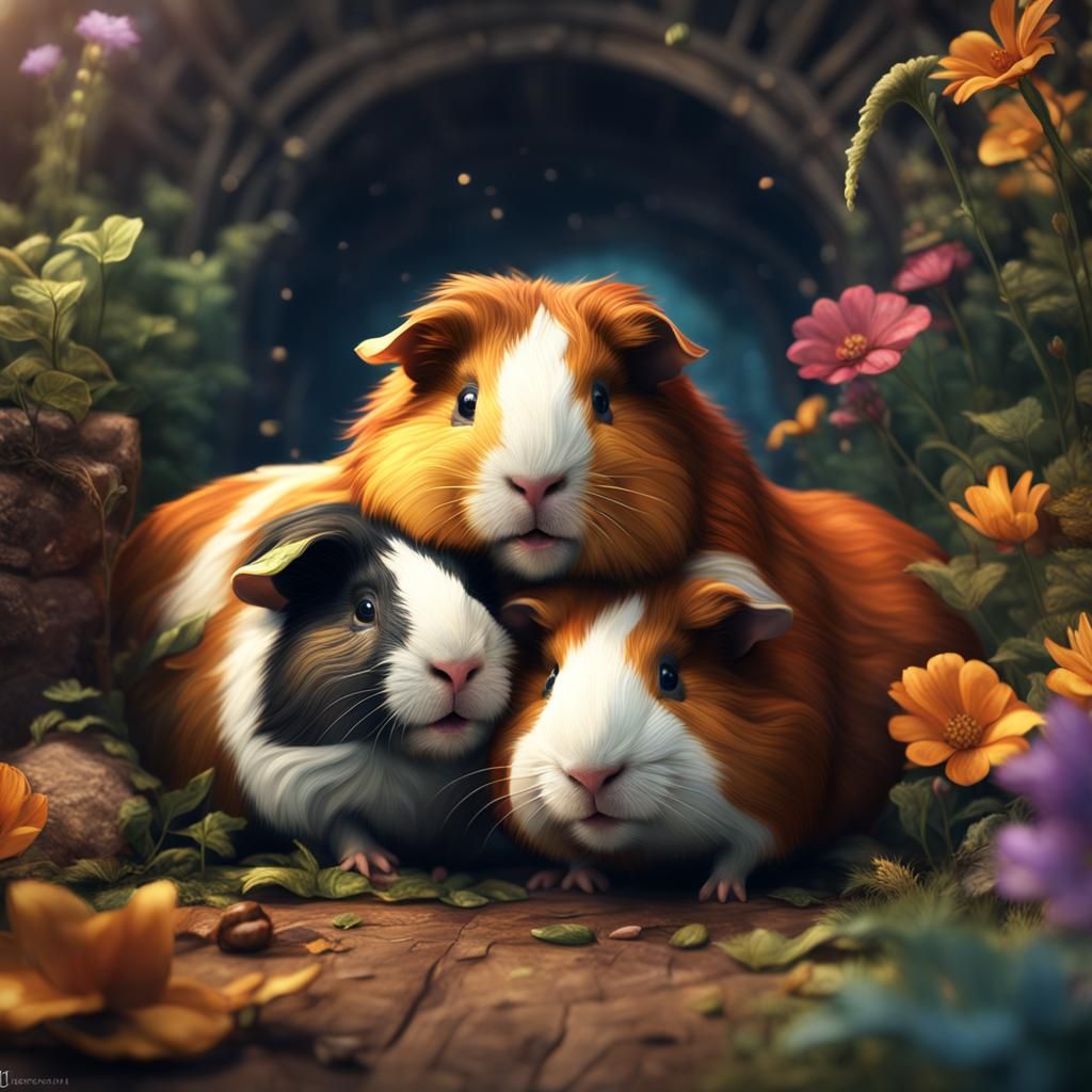 Happy Guinea Pigs Hugging as Matte Painting
