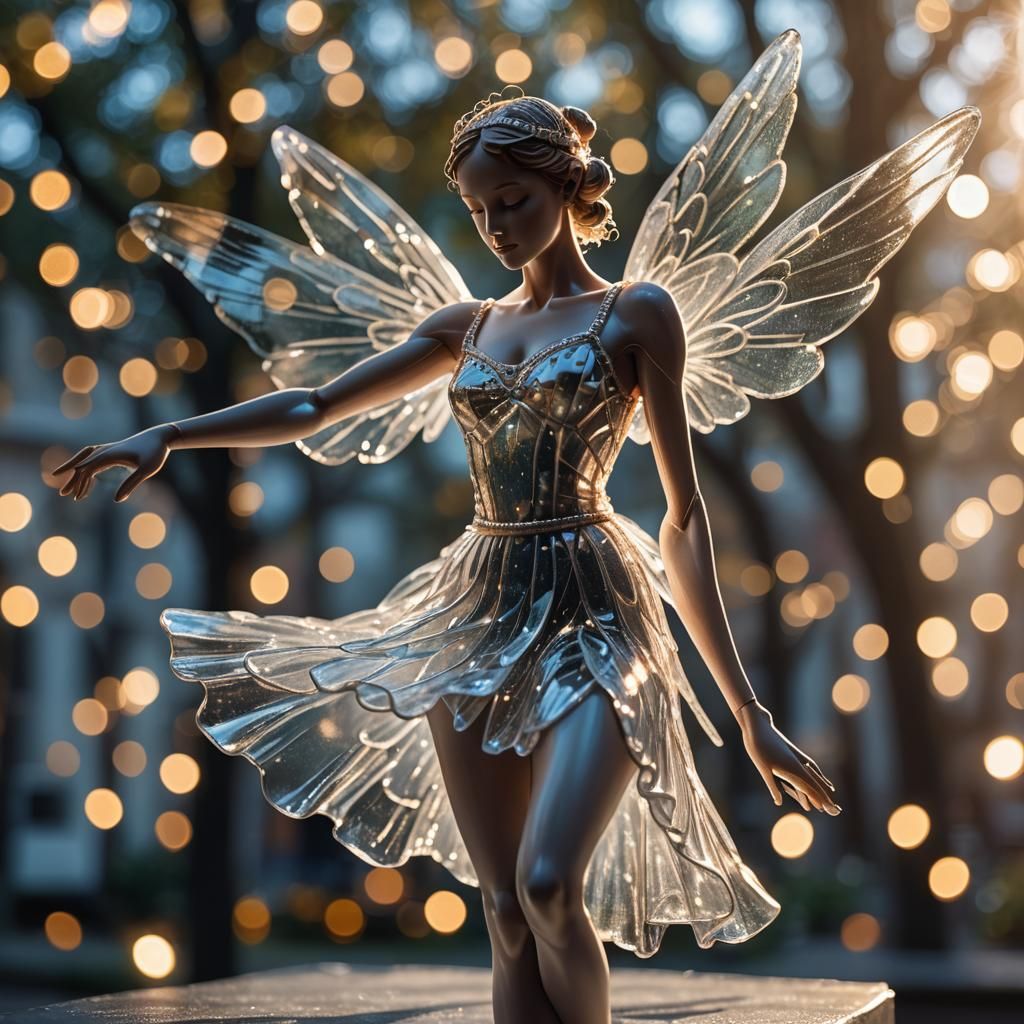 Glass Ballerina Angel Sculpture in Evening Shadows