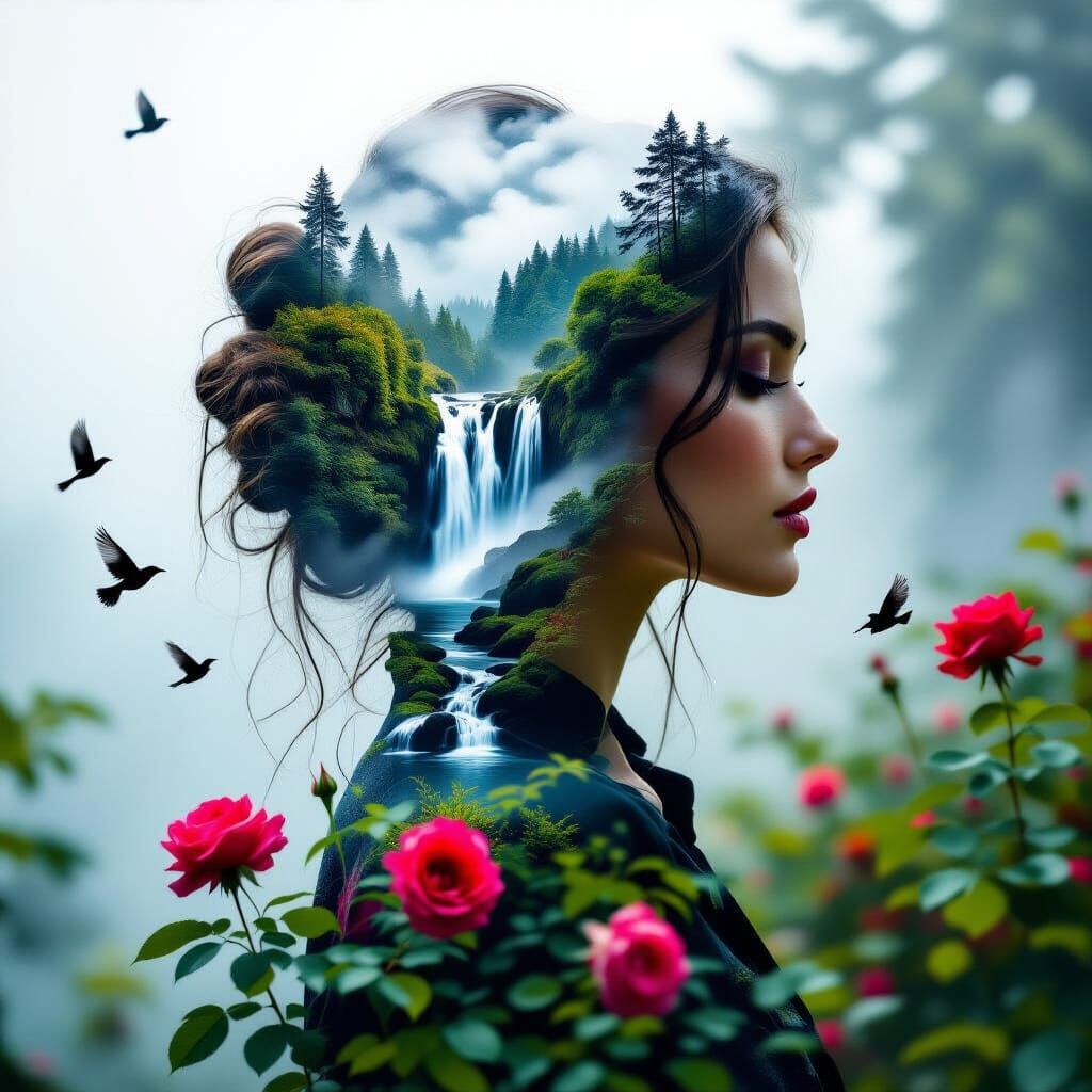 Ethereal Profile: Woman Enclosed in Nature