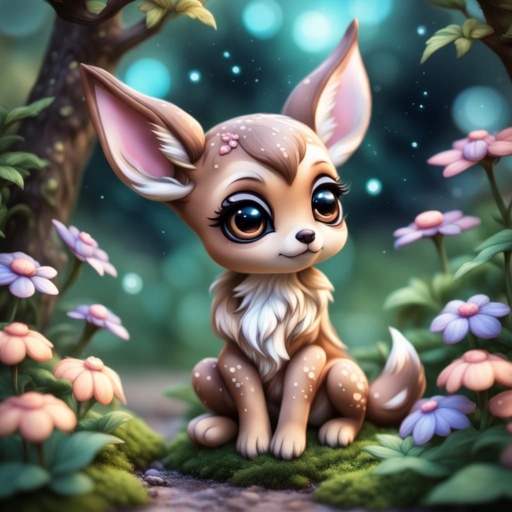CHIBI FAWN | BIG BIG galaxy eyes on a garden | BIG Head | SI...