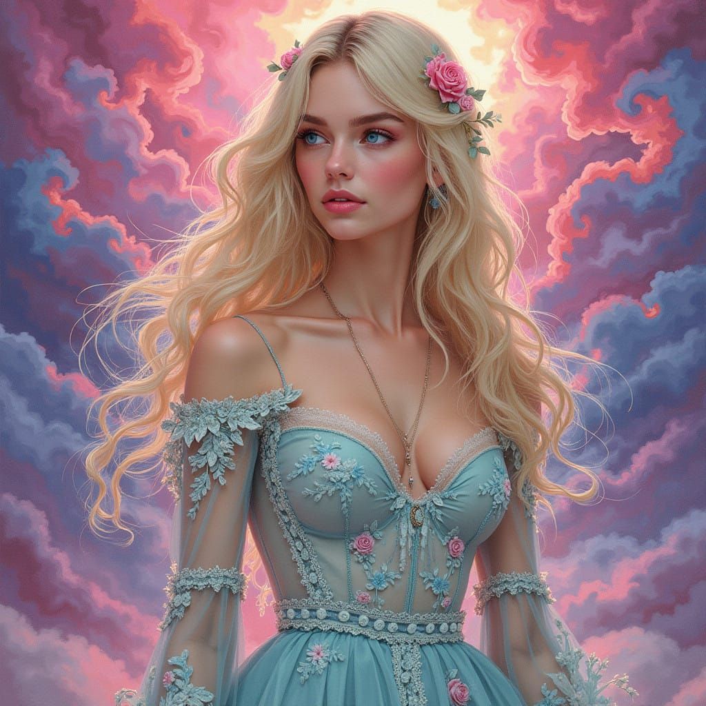 Vibrant Portrait of a Blonde Woman in Bohemian Style