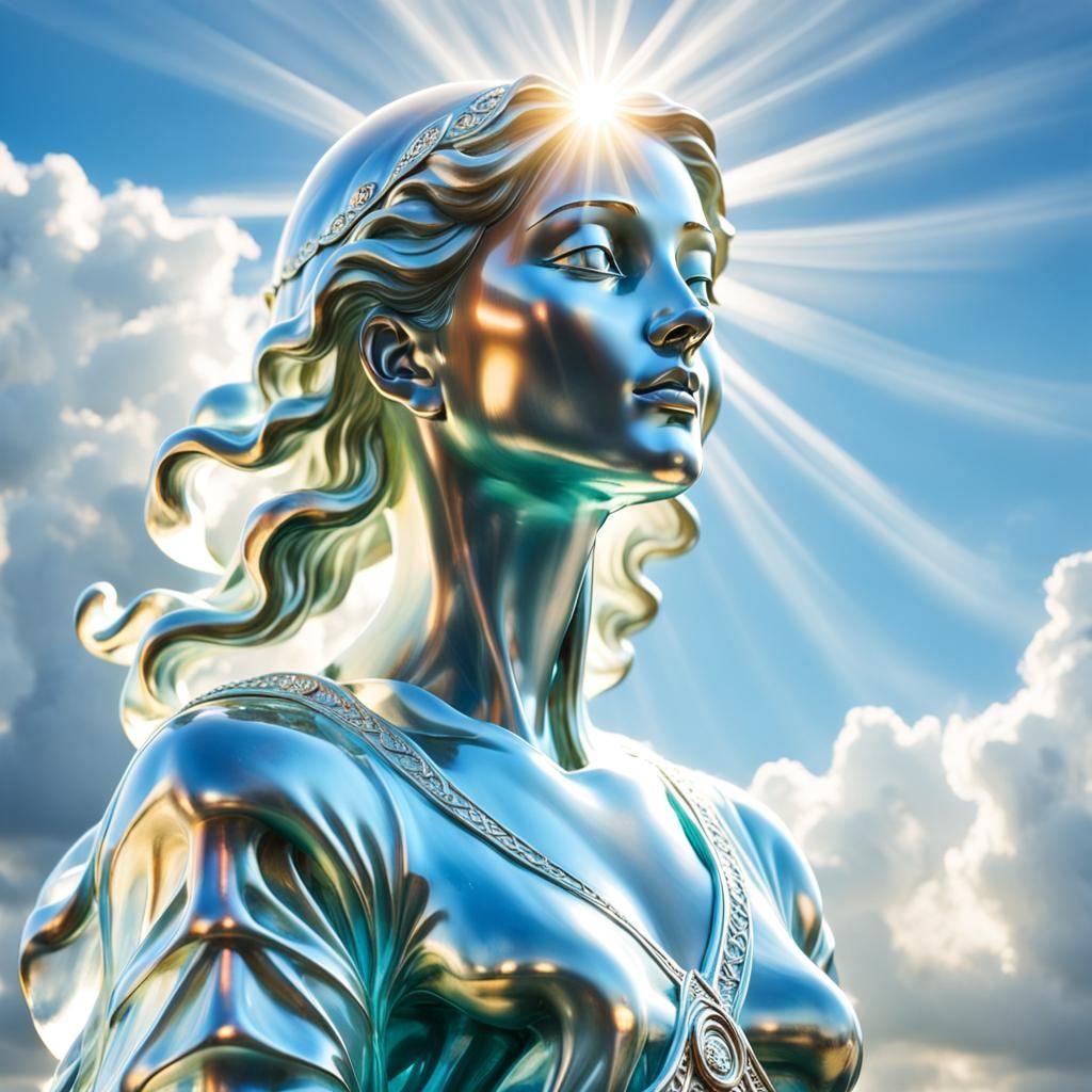 Glass Woman Statue in Divine Sunlight