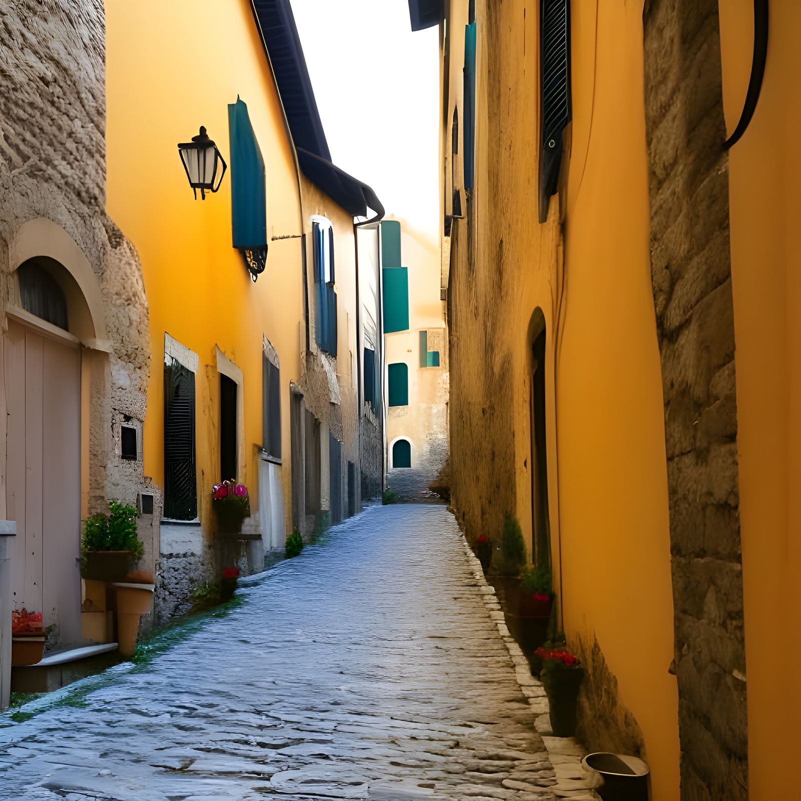 Old Cobblestone Streets and Houses in Italy