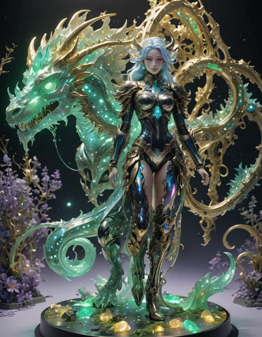 Rainbow Chimera Dragon Girl with Metal Skeleton