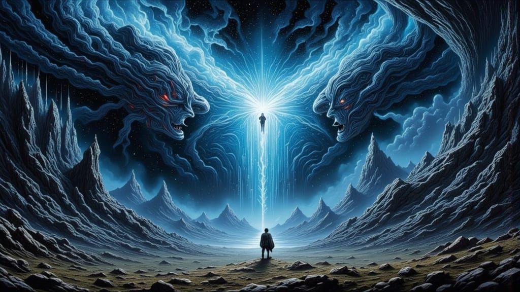 Cosmic Revelation: Figure's Horrified Awe in Sci-Fi Concept ...