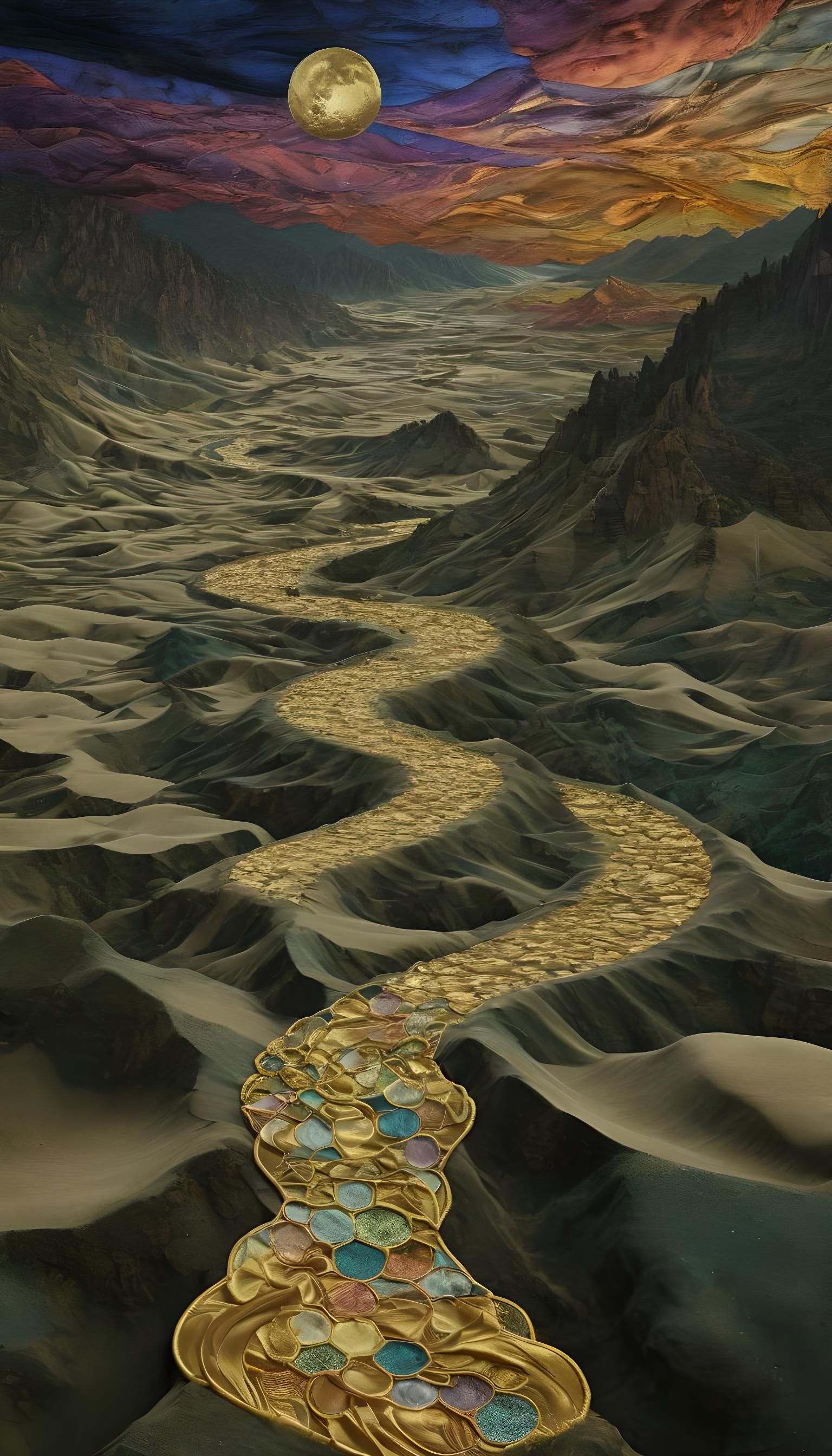 Surreal Alien Throne Landscape with Gold Leaf Highlights