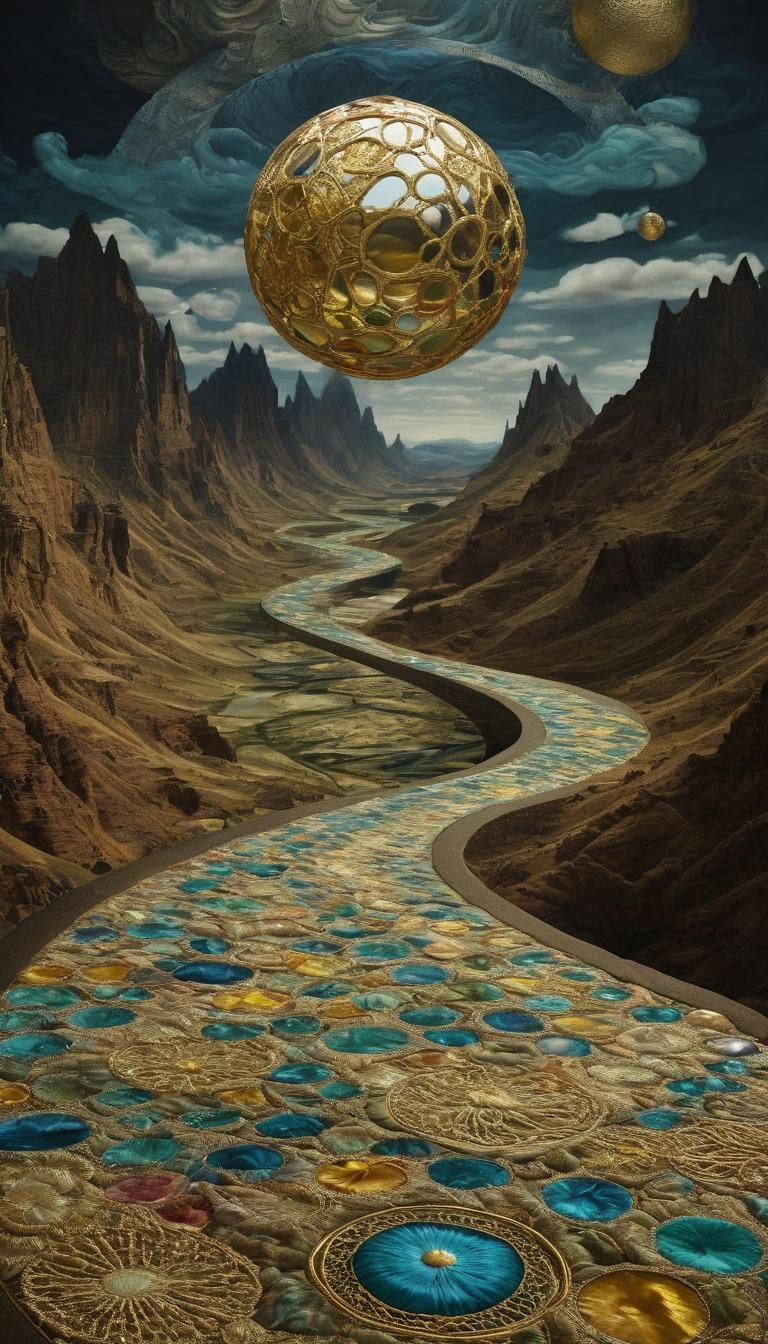 Dreamlike Alien Landscape with Golden Details