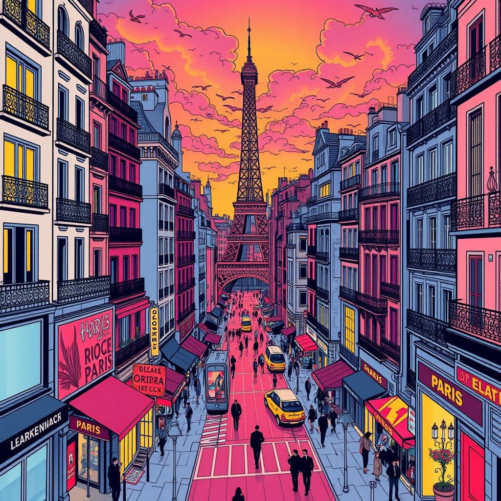 Vibrant Comic Art Paris Cityscape