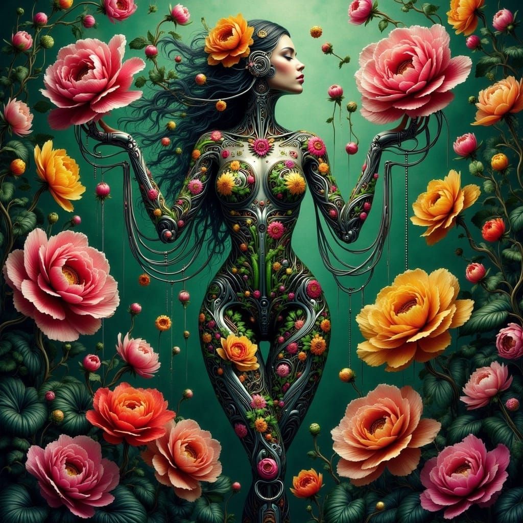 Indian Goddess in Biomechanical Garden