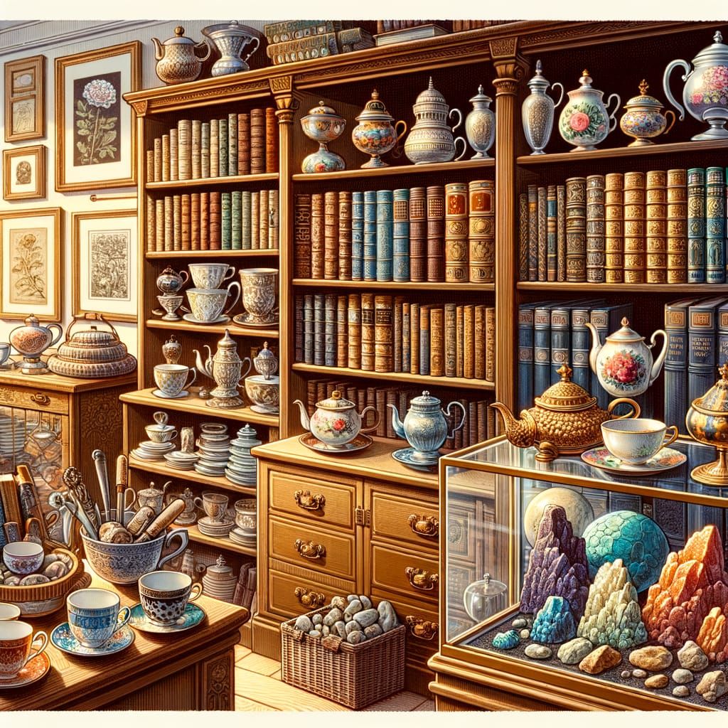 Cozy Collection of Books, Teacups, Records, and Rocks