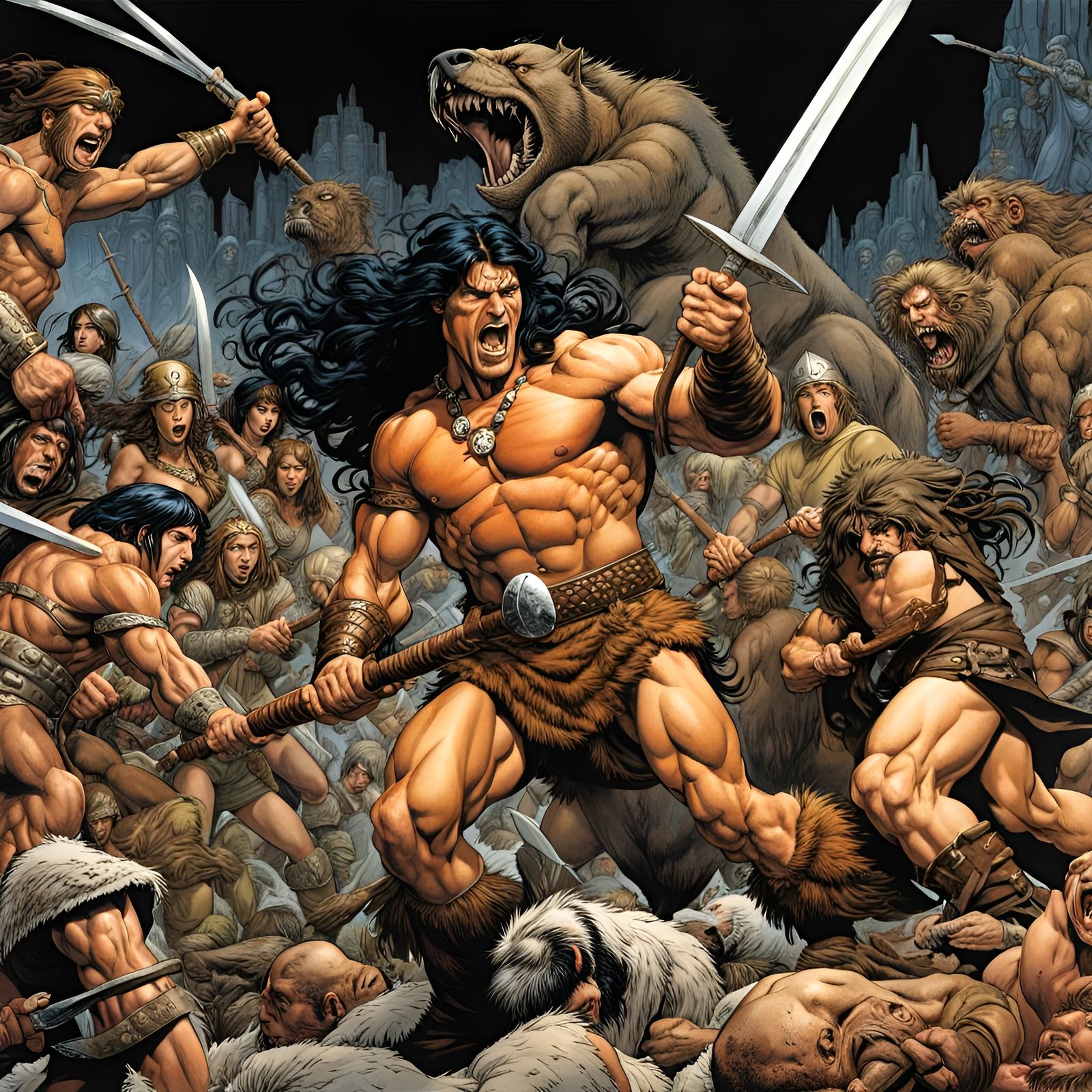 Barbarian Frenzy in Dark Fantasy Comic Art